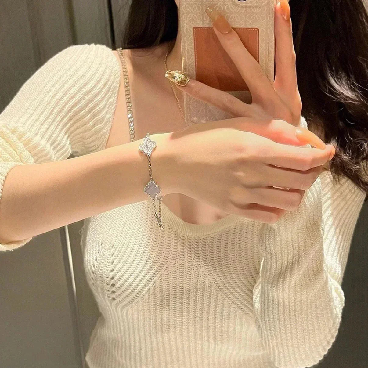 [Moco jewelrys] KLEEBATT 5 MOTIV VIOLETTER CHALCEDON ARMBAND KOLLEKTION