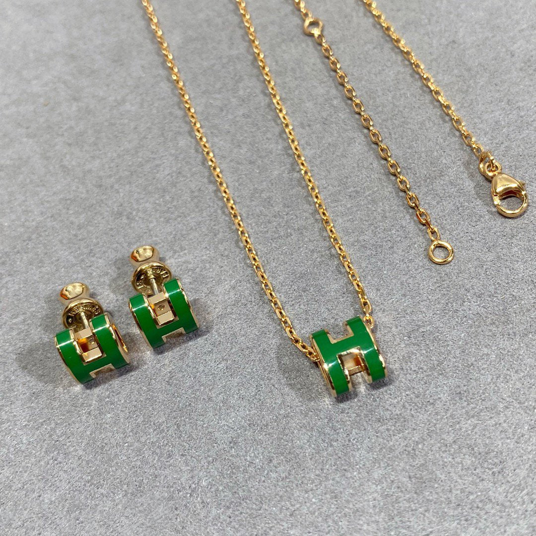 [moco jewelrys]POP H GREEN NECKLACE SILVER AND GOLD