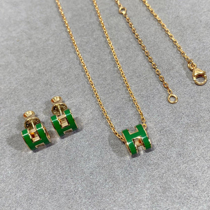 [moco jewelrys]POP H GREEN NECKLACE SILVER AND GOLD