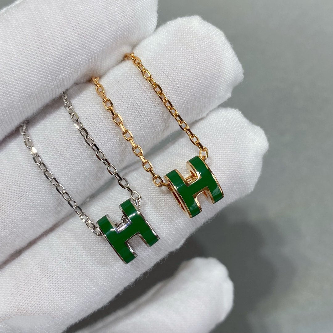 [moco jewelrys]POP H GREEN NECKLACE SILVER AND GOLD