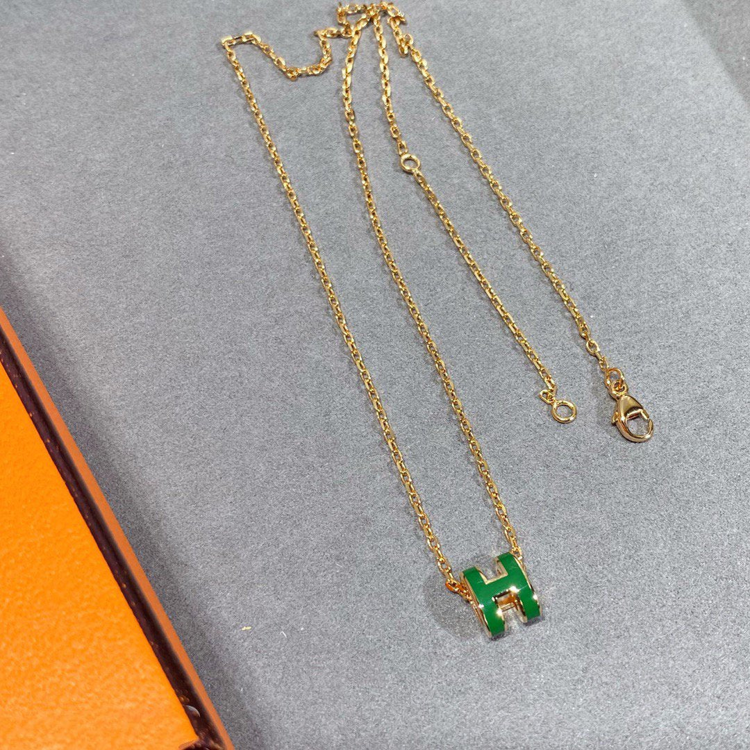 [moco jewelrys]POP H GREEN NECKLACE SILVER AND GOLD