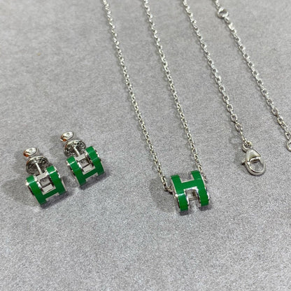 [moco jewelrys]POP H GREEN NECKLACE SILVER AND GOLD