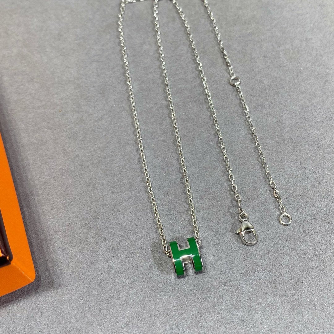 [moco jewelrys]POP H GREEN NECKLACE SILVER AND GOLD
