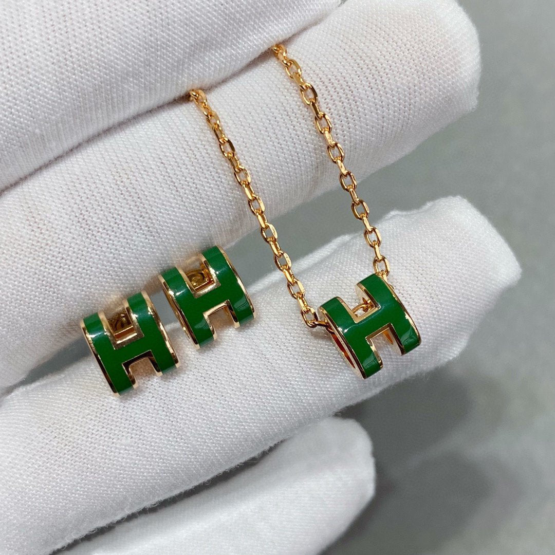 [moco jewelrys]POP H GREEN NECKLACE SILVER AND GOLD