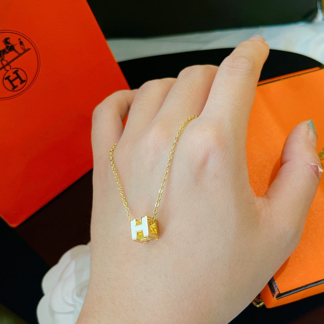 [moco jewelrys]H WEISSE ECKIGE GOLDHALSKETTE