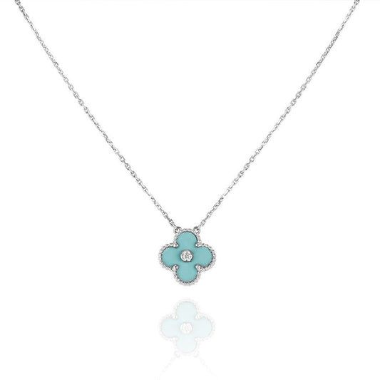 [moco jewelrys]CLOVER 1 DIAMOND LIGHT BLUE SILVER NECKLACE