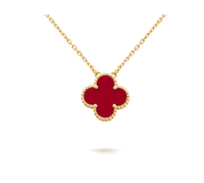 [moco jewelrys]CLOVER 15MM CARNELIAN SINGLE FLOWER NECKLACE