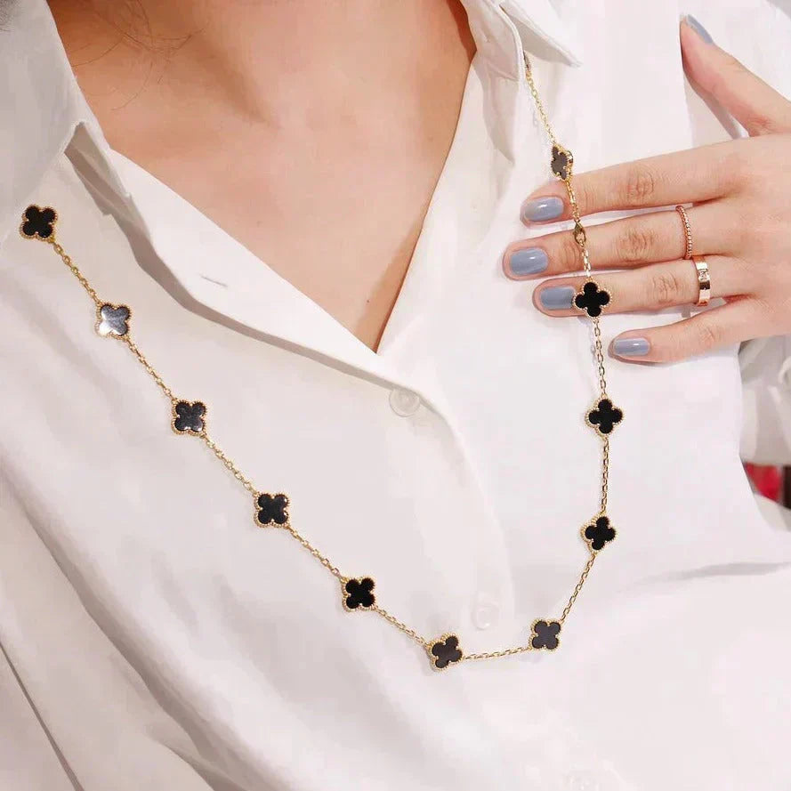 [moco jewelrys]CLOVER 20 MOTIFS ONYX NECKLACE