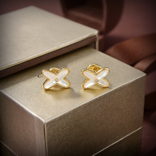 [moco jewelrys]JEUX WEIßES PERLMUTT-GOLD-DIAMANT-OHRRINGE
