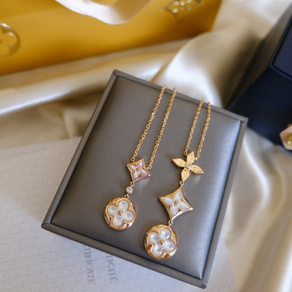 [moco jewelrys]COLOR BLOSSOM LARIAT NECKLACE PINK GOLD WHITE MOTHER PEARL AND DIAMOND