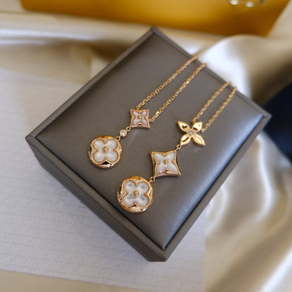 [moco jewelrys]COLOR BLOSSOM LARIAT NECKLACE PINK GOLD WHITE MOTHER PEARL AND DIAMOND