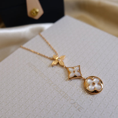 [moco jewelrys]COLOR BLOSSOM LARIAT NECKLACE PINK GOLD WHITE MOTHER PEARL AND DIAMOND