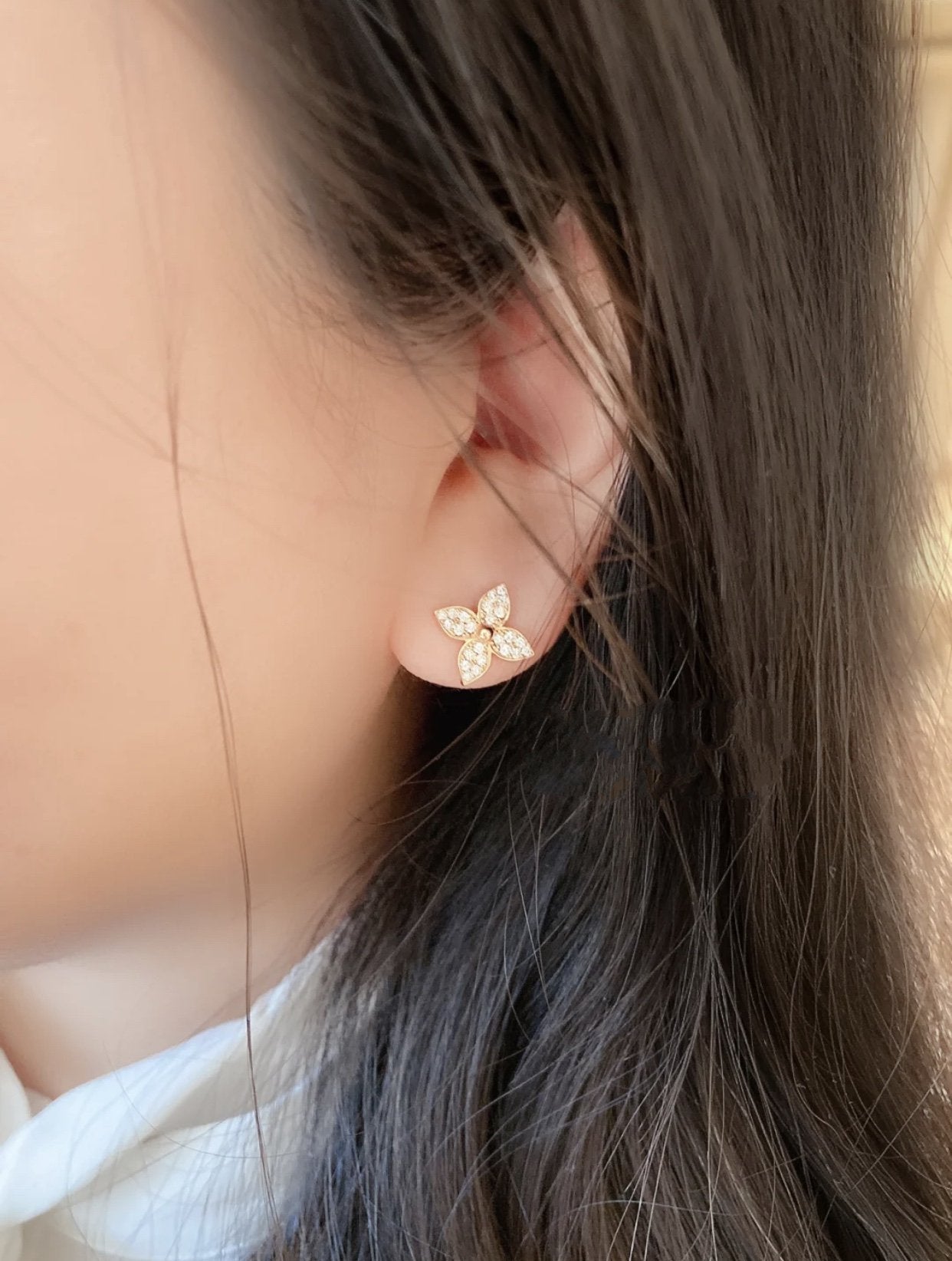 [moco jewelrys]STAR BLOSSOM STUD EARRINGS PINK GOLD DIAMONDS