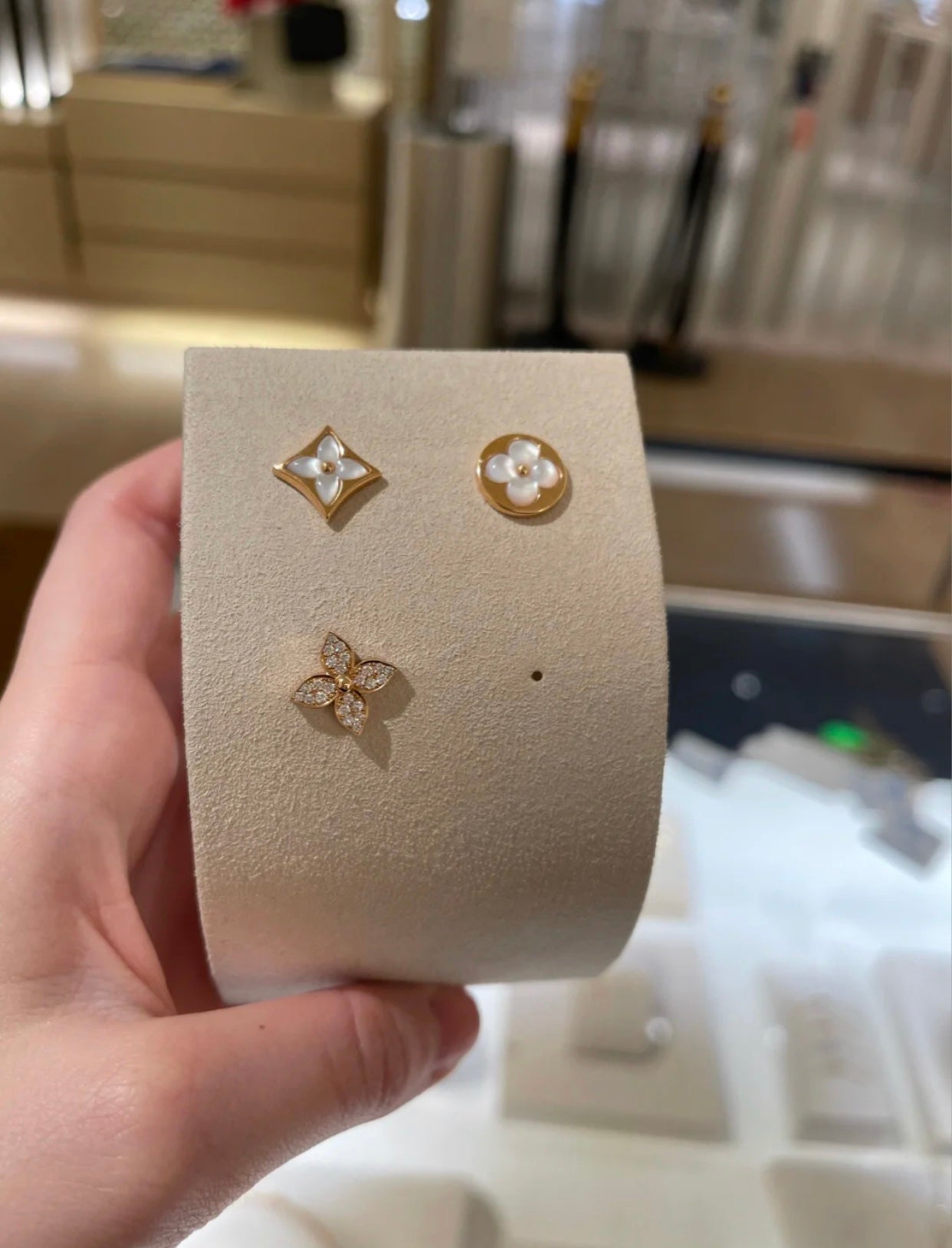[moco jewelrys]STAR BLOSSOM STUD EARRINGS PINK GOLD DIAMONDS