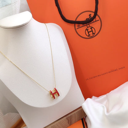 [moco jewelrys]HM CLIC RED ENAMEL GOLD NECKLACE