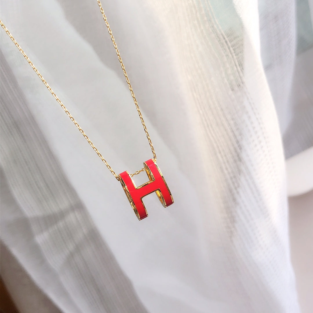 [moco jewelrys]HM CLIC RED ENAMEL GOLD NECKLACE