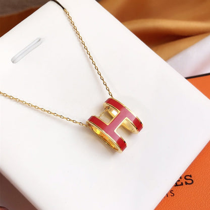 [moco jewelrys]HM CLIC RED ENAMEL GOLD NECKLACE