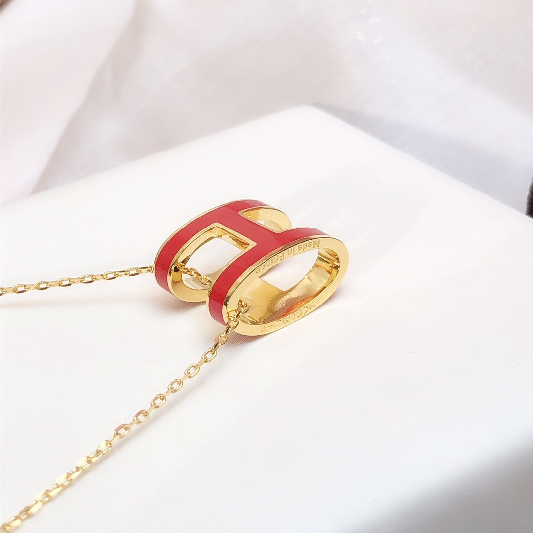 [moco jewelrys]HM CLIC RED ENAMEL GOLD NECKLACE