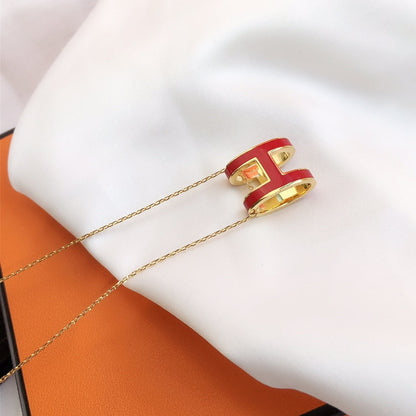 [moco jewelrys]HM CLIC RED ENAMEL GOLD NECKLACE