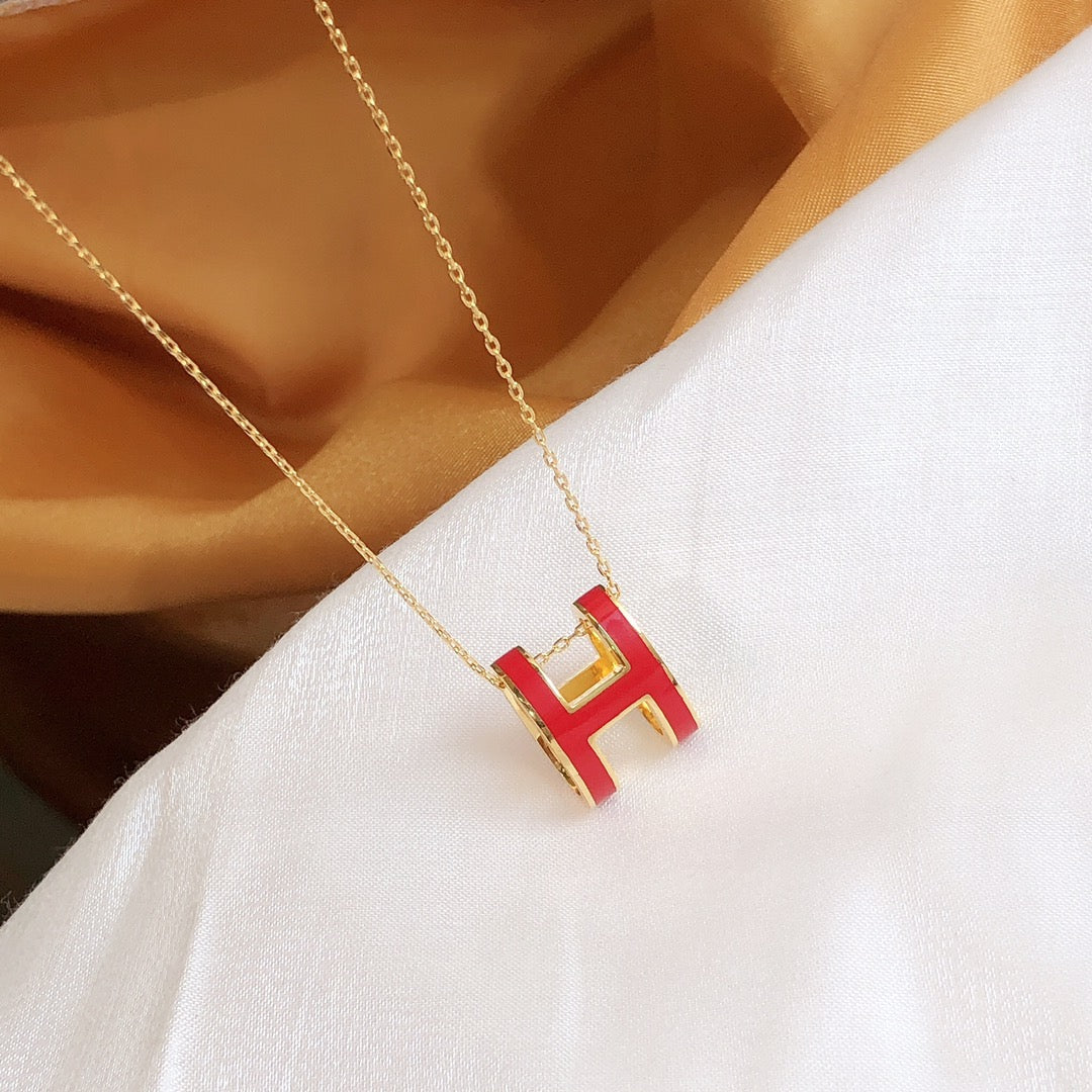 [moco jewelrys]HM CLIC RED ENAMEL GOLD NECKLACE