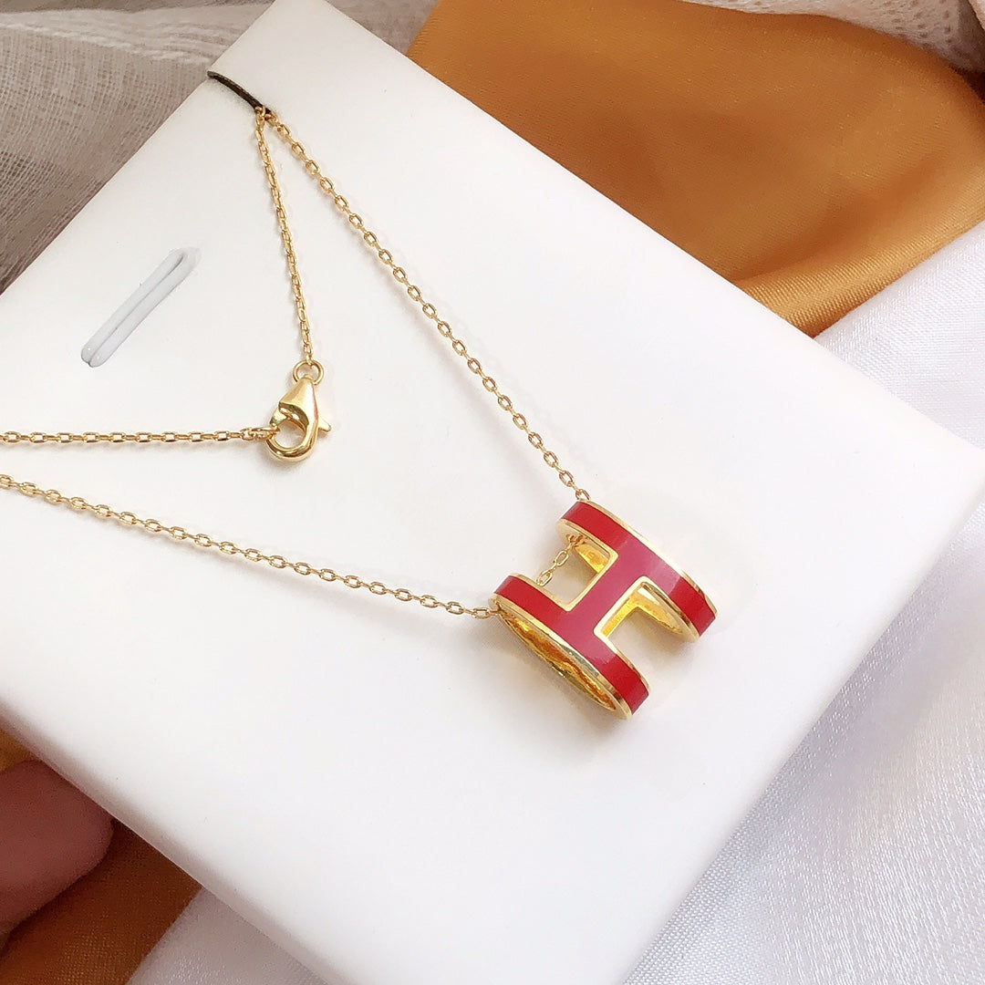 [moco jewelrys]HM CLIC RED ENAMEL GOLD NECKLACE