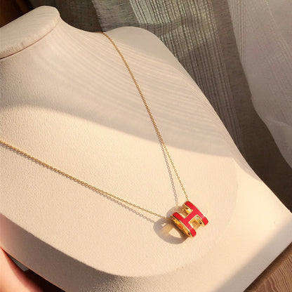 [moco jewelrys]HM CLIC RED ENAMEL GOLD NECKLACE