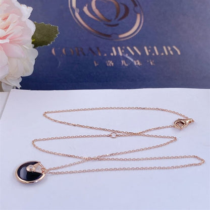 [moco jewelrys]AMULETTE ROSE GOLD ONYX NECKLACE