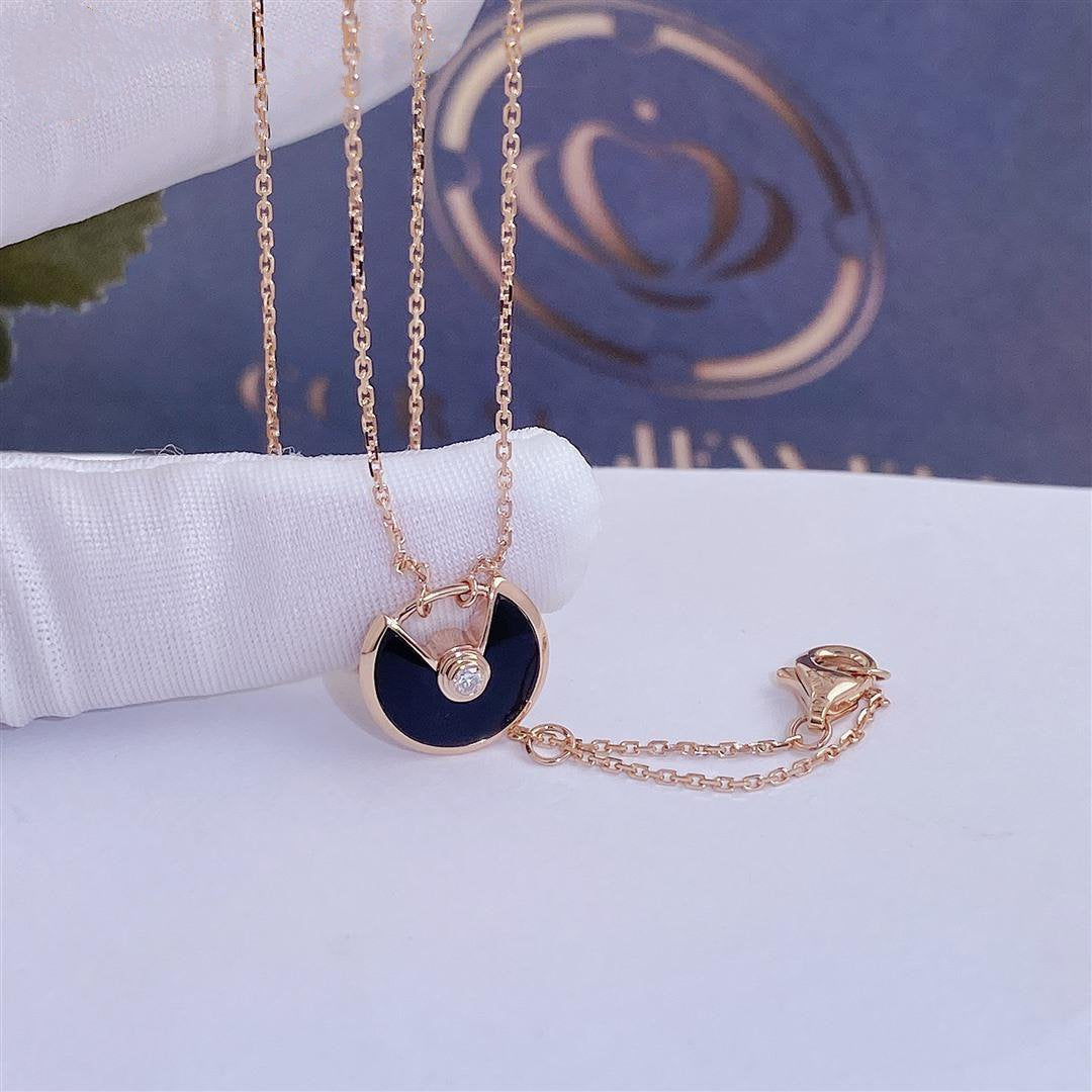 [moco jewelrys]AMULETTE ROSE GOLD ONYX NECKLACE