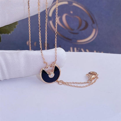 [moco jewelrys]AMULETTE ROSE GOLD ONYX NECKLACE