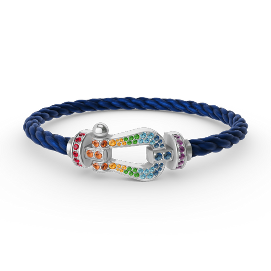 [moco jewelrys]GROSSES HUFEISEN FARBIGES DIAMANTENARMBAND SILBER