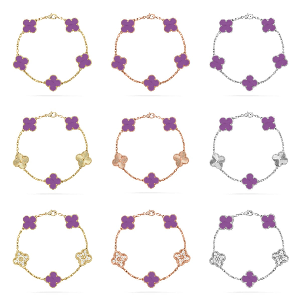 [Moco jewelrys] CLOVER 5 MOTIF VIOLET BRACELET COLLECTION