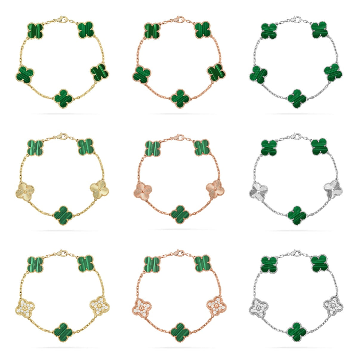 [Moco jewelrys] CLOVER 5 MOTIV MALACHIT ARMBAND KOLLEKTION