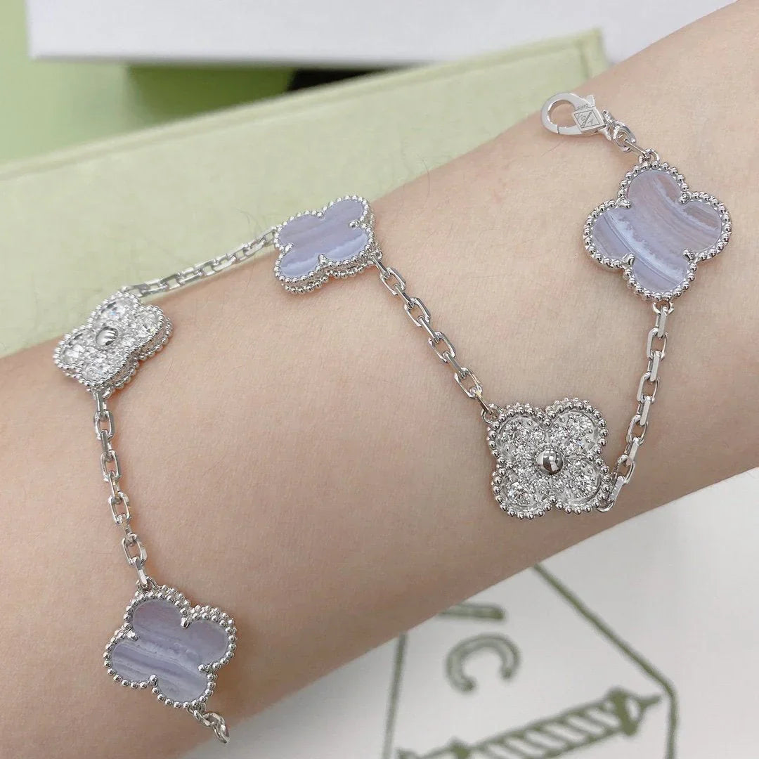 [Moco jewelrys] KLEEBATT 5 MOTIV VIOLETTER CHALCEDON ARMBAND KOLLEKTION