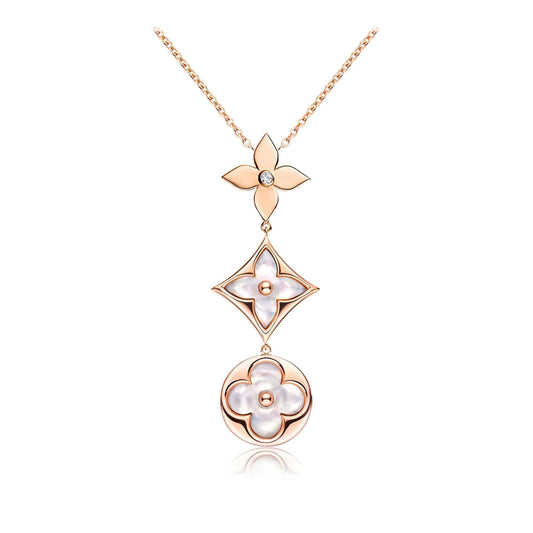 [moco jewelrys]COLOR BLOSSOM LARIAT NECKLACE PINK GOLD WHITE MOTHER PEARL AND DIAMOND