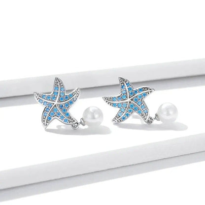 Ozeanblau Zirkon Seestern Ohrstecker Muschel Perle Tropfenohrringe