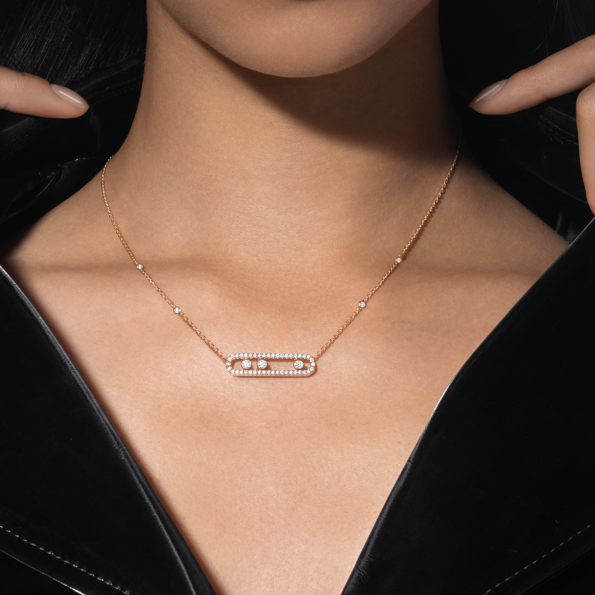 [ Moco ] Move Pave_ Rose Gold Diamond Necklace