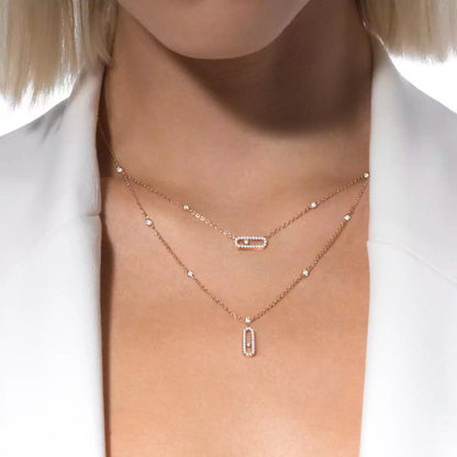 [ Moco ]2 Rows Rose Gold Diamond Pave_ Necklace Move Uno