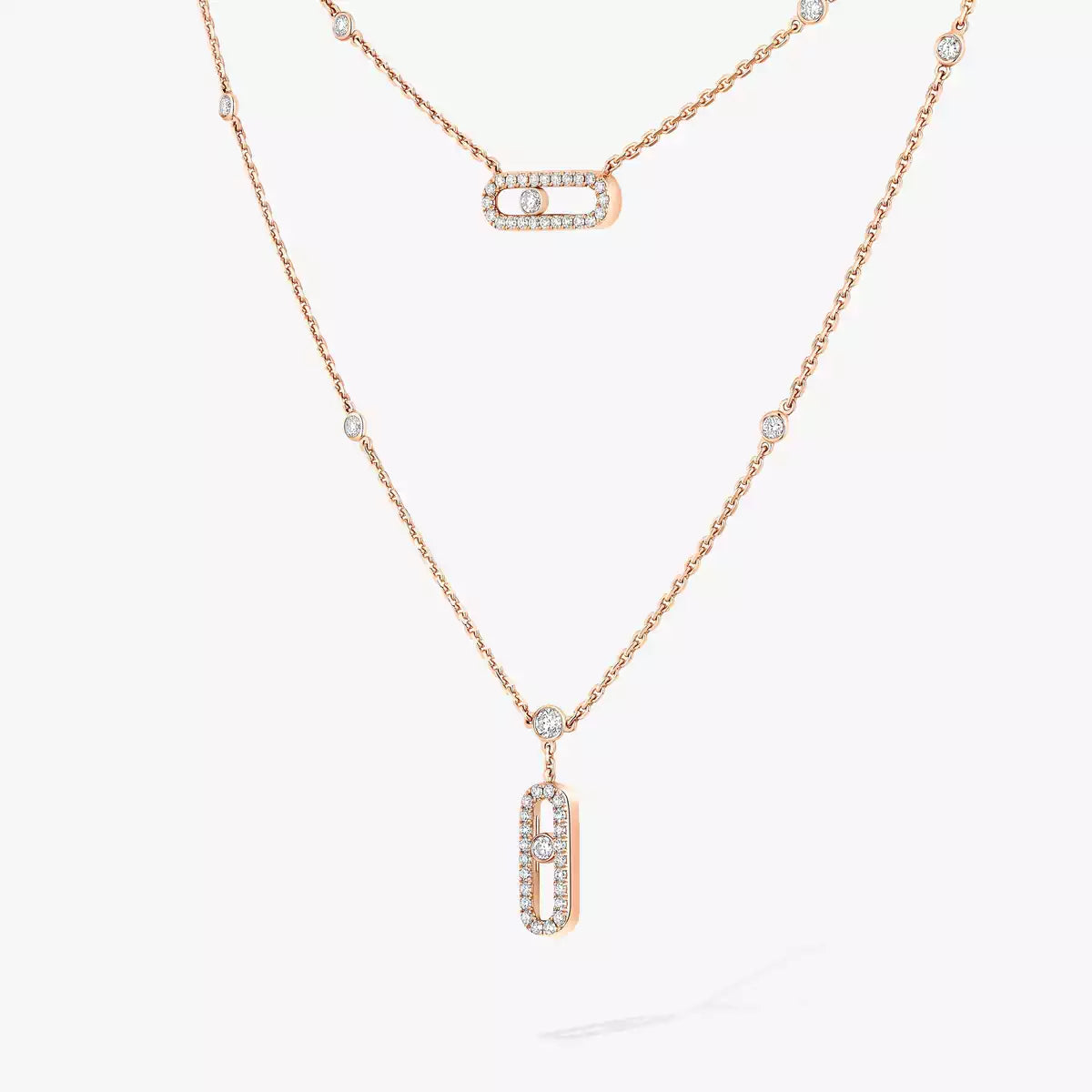 [ Moco ]2 Rows Rose Gold Diamond Pave_ Necklace Move Uno