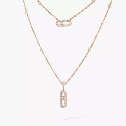 [ Moco ]2 Rows Rose Gold Diamond Pave_ Necklace Move Uno