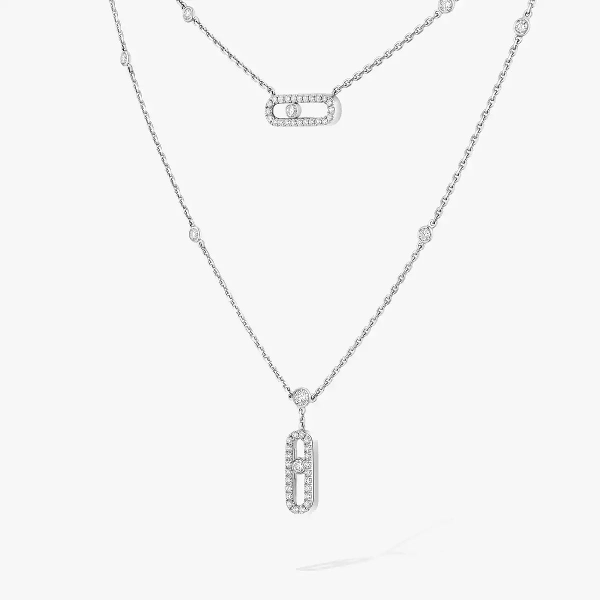 [ Moco ]2 Rows Rose Gold Diamond Pave_ Necklace Move Uno