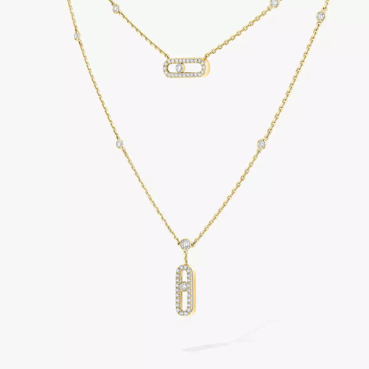 [ Moco ]2 Rows Rose Gold Diamond Pave_ Necklace Move Uno