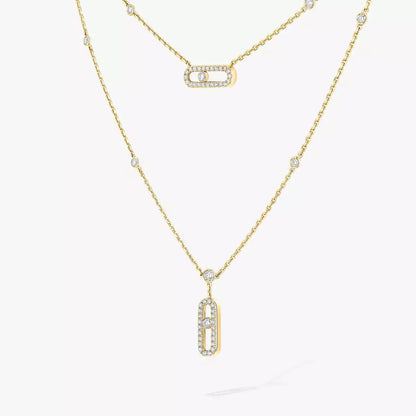[ Moco ]2 Rows Rose Gold Diamond Pave_ Necklace Move Uno