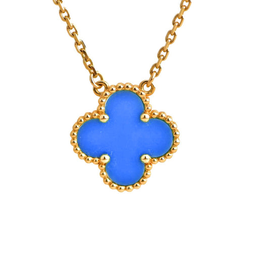[moco jewelrys]CLOVER 15MM BLUE AGATE NECKLACE
