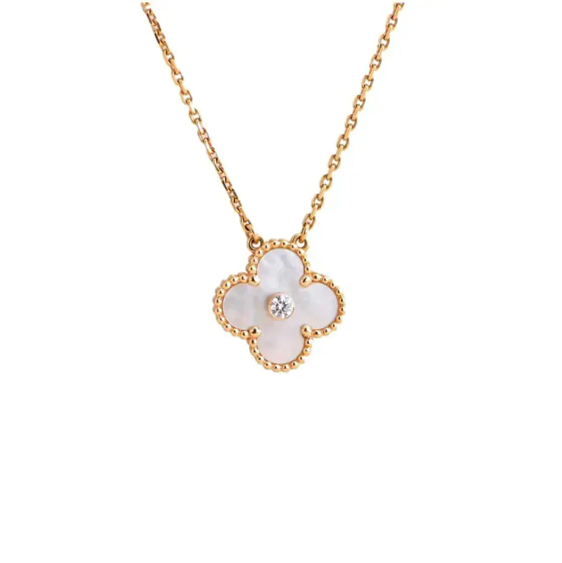 [moco jewelrys]CLOVER 15MM DIAMOND WHITE FRITILLARIA NECKLACE