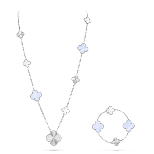 [Moco jewelrys]ABNEHMBARER KLEE 15(11+4) BLUMEN SILBER HALSBÄNDER SET