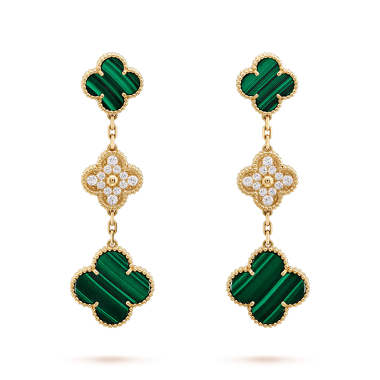 [moco jewelrys]KLEE-OHRRINGE GOLD MALACHIT DIAMANT 3 MOTIVE