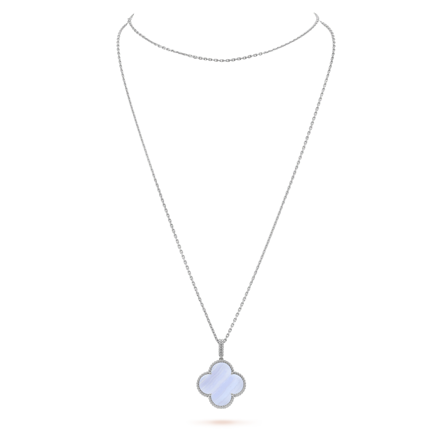 [moco jewelrys]CLOVER SILVER CHALCEDONY BIG CLOVER NECKLACE
