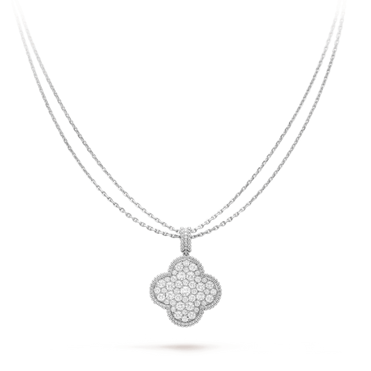[moco jewelrys]KLEE 25MM SILBER VOLL DIAMANT GROSSE KLEE HALSKETTE