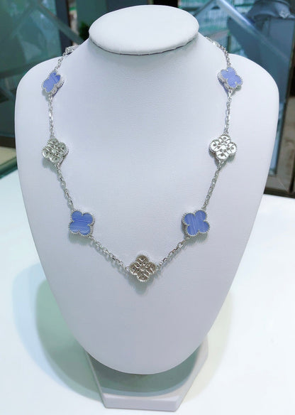 [moco jewelrys]CLOVER 10 MOTIFS CHALCEDONY DIAMONDS SILVER NECKLACE