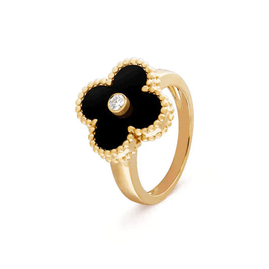 [moco jewelrys]CLOVER ONYX RING GOLD DIAMOND